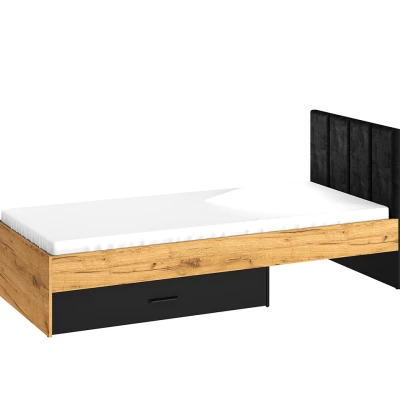 VÝPRODEJ - Jednolůžková postel 90x200 SABEL s úložným prostorem - černá / dub craft zlatý
