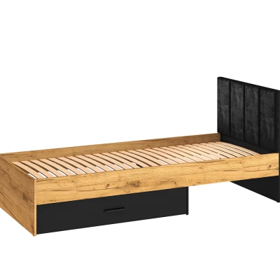 VÝPRODEJ - Jednolůžková postel 90x200 SABEL s úložným prostorem - černá / dub craft zlatý