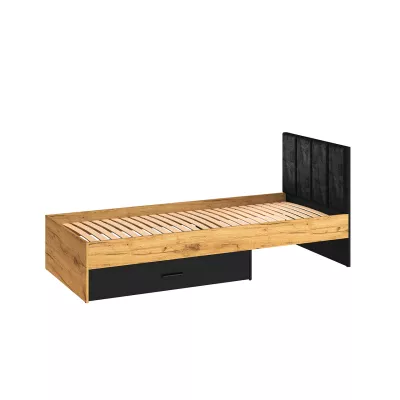 VÝPRODEJ - Jednolůžková postel 90x200 SABEL s úložným prostorem - černá / dub craft zlatý