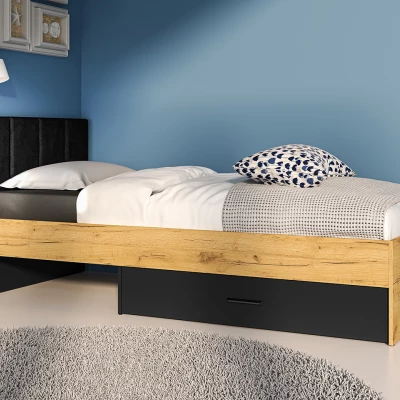 VÝPRODEJ - Jednolůžková postel 90x200 SABEL s úložným prostorem - černá / dub craft zlatý