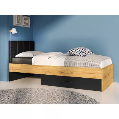 VÝPRODEJ - Jednolůžková postel 90x200 SABEL s úložným prostorem - černá / dub craft zlatý