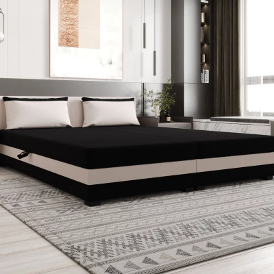 Manželská postel 180x200 ZAJDA DOUBLE 2 s úložným prostorem - černá / ecru