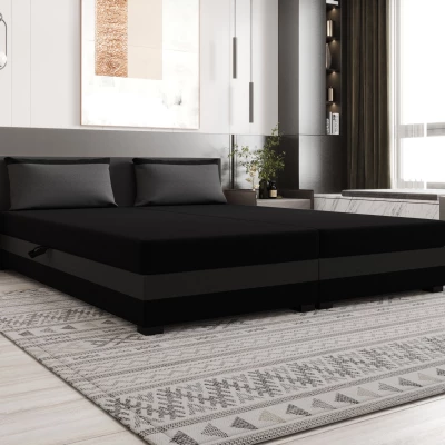 Manželská postel 180x200 ZAJDA DOUBLE 2 s úložným prostorem - černá / šedá