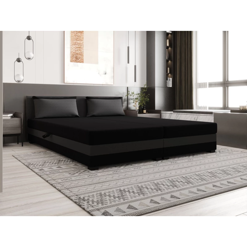 Manželská postel 180x200 ZAJDA DOUBLE 2 s úložným prostorem - černá / šedá