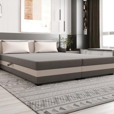 Manželská postel 180x200 ZAJDA DOUBLE 2 s úložným prostorem - světle šedá / ecru