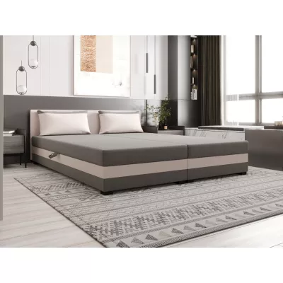 Manželská postel 180x200 ZAJDA DOUBLE 2 s úložným prostorem - světle šedá / ecru