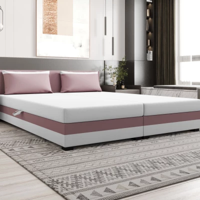 Manželská postel 180x200 ZAJDA DOUBLE 2 s úložným prostorem - růžová / bílá
