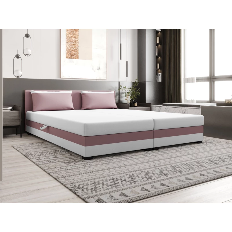 Manželská postel 180x200 ZAJDA DOUBLE 2 s úložným prostorem - růžová / bílá