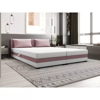 Manželská postel 180x200 ZAJDA DOUBLE 2 s úložným prostorem - růžová / bílá