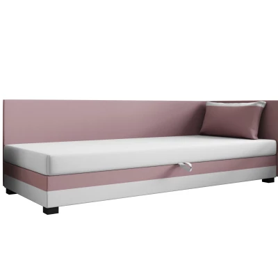 Jednolůžková postel 100x195 ZAJDA PLUS 1 s úložným prostorem - růžová / bílá