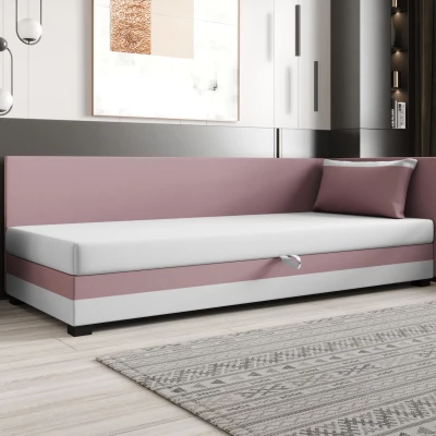 Jednolůžková postel 100x195 ZAJDA PLUS 1 s úložným prostorem - růžová / bílá