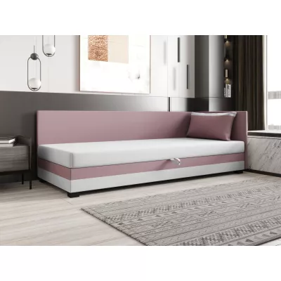 Jednolůžková postel 100x195 ZAJDA PLUS 1 s úložným prostorem - růžová / bílá