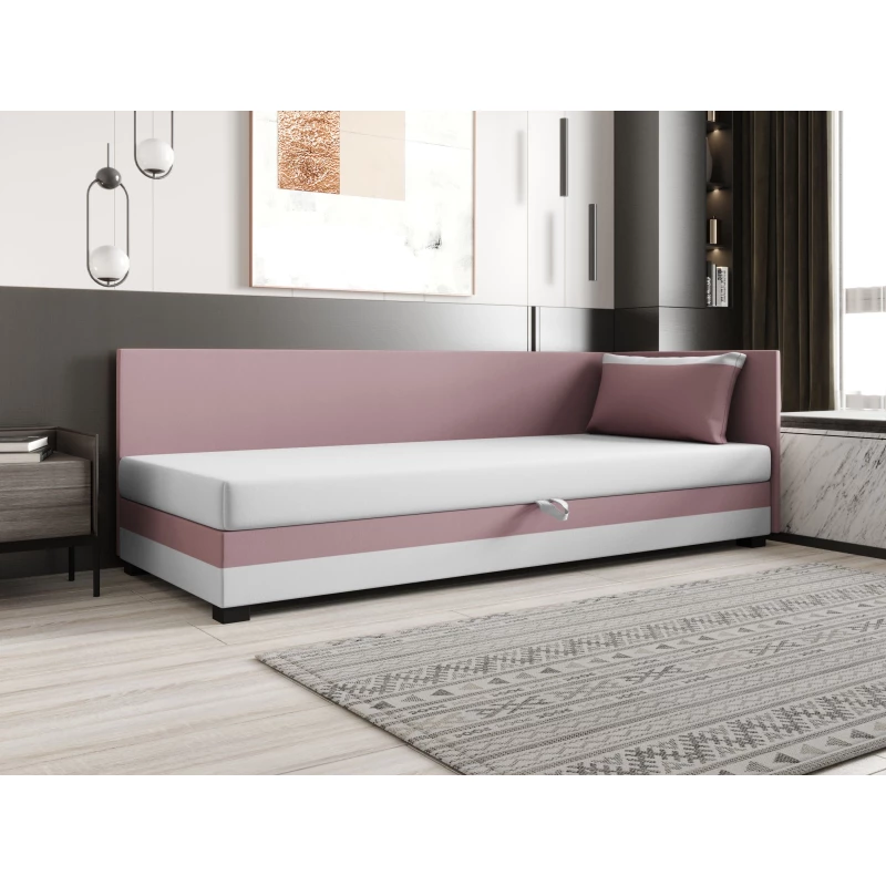 Jednolůžková postel 90x195 ZAJDA PLUS 2 s úložným prostorem - růžová / bílá