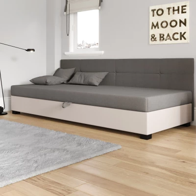 Jednolůžková čalouněná postel 100x195 LOCIKA BIZ 1 - světle šedá / ecru
