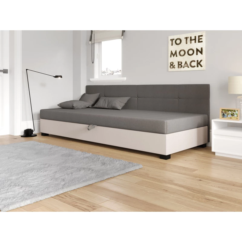 Jednolůžková čalouněná postel 100x195 LOCIKA BIZ 1 - světle šedá / ecru
