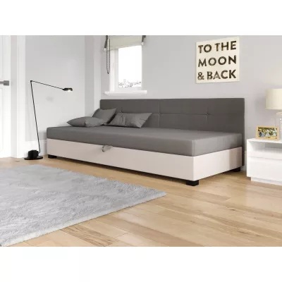 Jednolůžková čalouněná postel 100x195 LOCIKA BIZ 1 - světle šedá / ecru