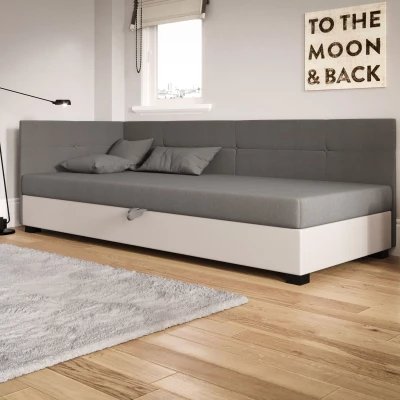 Jednolůžková čalouněná postel 100x195 LOCIKA PLUS 1 - světle šedá / ecru