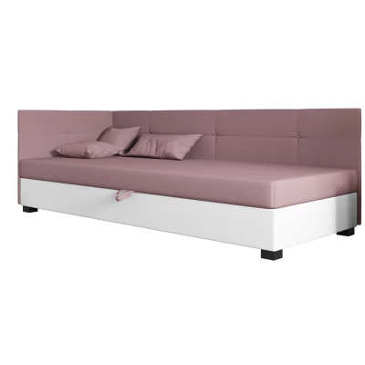 Jednolůžková čalouněná postel 100x195 LOCIKA PLUS 1 - růžová / bílá