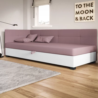 Jednolůžková čalouněná postel 100x195 LOCIKA PLUS 1 - růžová / bílá