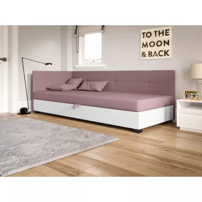Jednolůžková čalouněná postel 100x195 LOCIKA PLUS 1 - růžová / bílá