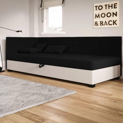 Jednolůžková čalouněná postel 90x195 LOCIKA PLUS 2 - černá / ecru