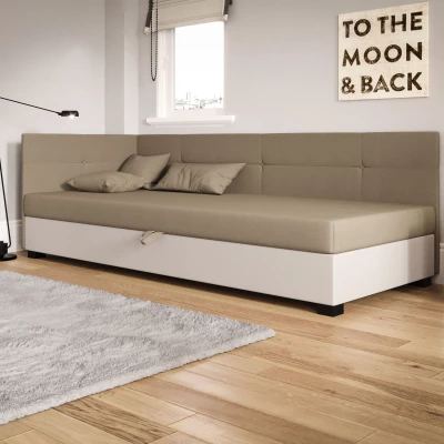 Jednolůžková čalouněná postel 90x195 LOCIKA PLUS 2 - hnědá / ecru