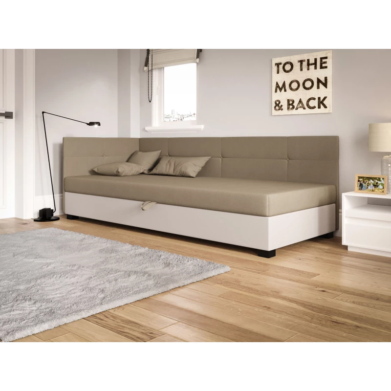Jednolůžková čalouněná postel 90x195 LOCIKA PLUS 2 - hnědá / ecru