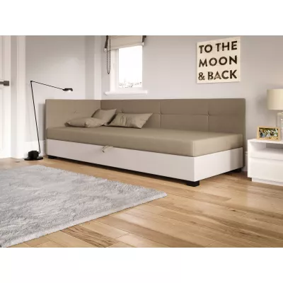 Jednolůžková čalouněná postel 120x195 LOCIKA PLUS 2 - hnědá / ecru