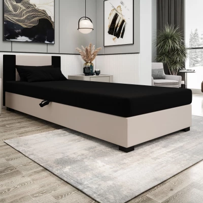 Čalouněná jednolůžková postel 80x195 ARIADNA 1 - černá / ecru