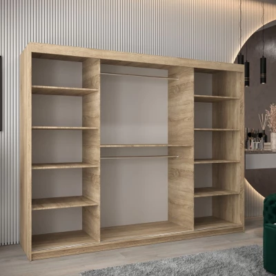 VÝPRODEJ - Šatní skříň SAMANTA - šířka 250 cm, dub sonoma / bílá