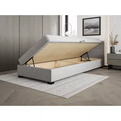 Čalouněná postel 90x195 KASANDRA 2 s úložným prostorem - světle šedá / ecru