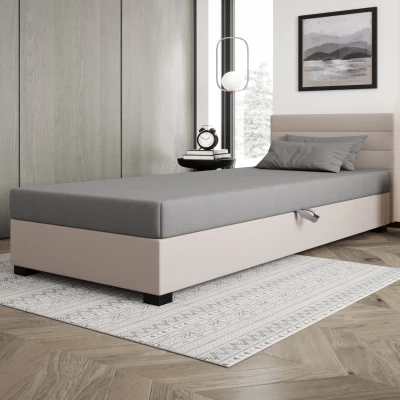 Čalouněná postel 90x195 KASANDRA 2 s úložným prostorem - světle šedá / ecru