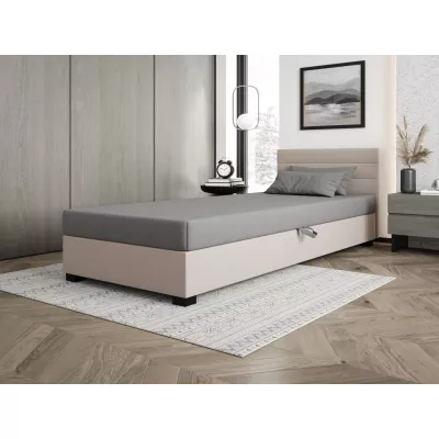 Čalouněná postel 110x195 KASANDRA 2 s úložným prostorem - světle šedá / ecru