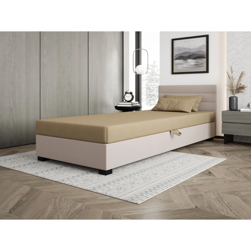 Čalouněná postel 90x195 KASANDRA 2 s úložným prostorem - hnědá / ecru