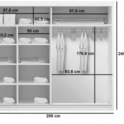 VÝPRODEJ - Prostorná šatní skříň AMADEO, šířka 200 cm, výška 245 cm