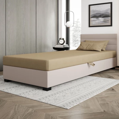 Čalouněná postel 120x195 KASANDRA 2 s úložným prostorem - hnědá / ecru