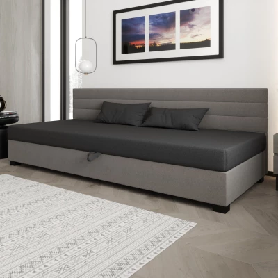 Čalouněná postel 110x195 KASANDRA BIZ 1 s úložným prostorem - šedá / světle šedá