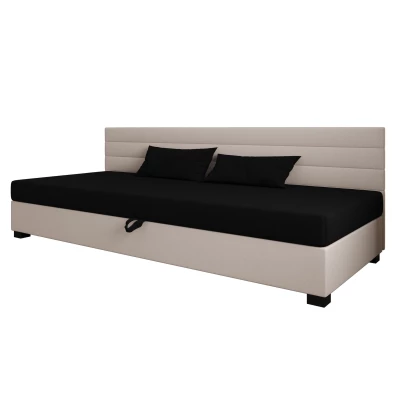 Čalouněná postel 110x195 KASANDRA BIZ 1 s úložným prostorem - černá / ecru