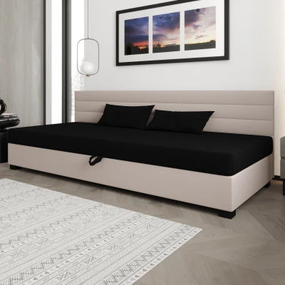 Čalouněná postel 110x195 KASANDRA BIZ 1 s úložným prostorem - černá / ecru