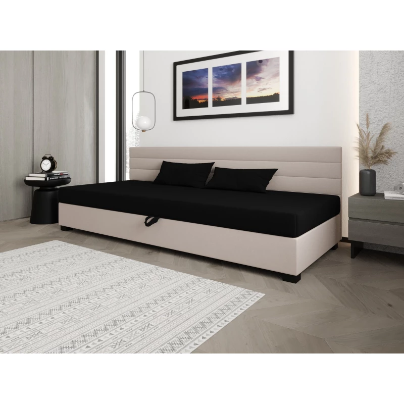 Čalouněná postel 110x195 KASANDRA BIZ 1 s úložným prostorem - černá / ecru