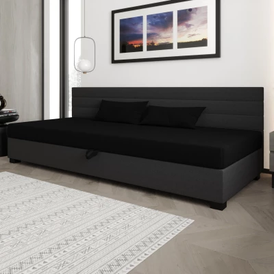 Čalouněná postel 110x195 KASANDRA BIZ 1 s úložným prostorem - černá / šedá