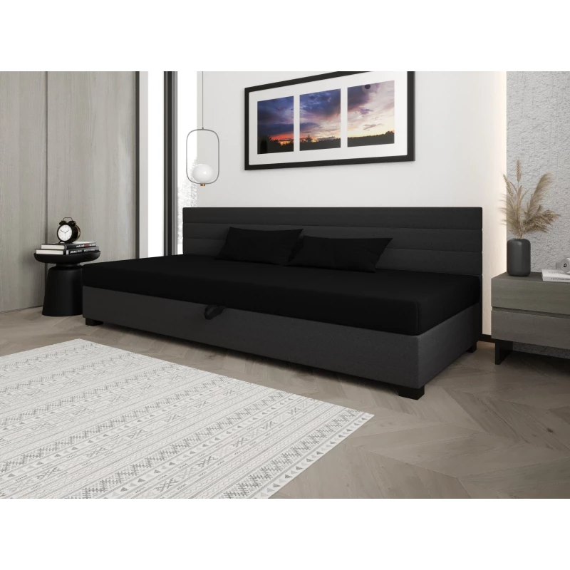 Čalouněná postel 110x195 KASANDRA BIZ 1 s úložným prostorem - černá / šedá