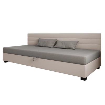 Čalouněná postel 110x195 KASANDRA BIZ 1 s úložným prostorem - světle šedá / ecru