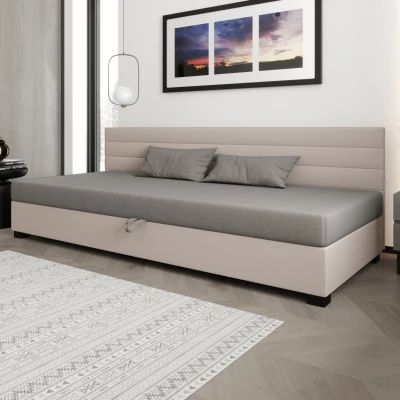 Čalouněná postel 110x195 KASANDRA BIZ 1 s úložným prostorem - světle šedá / ecru
