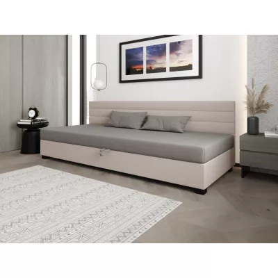 Čalouněná postel 110x195 KASANDRA BIZ 1 s úložným prostorem - světle šedá / ecru