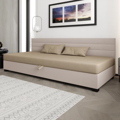 Čalouněná postel 110x195 KASANDRA BIZ 1 s úložným prostorem - hnědá / ecru