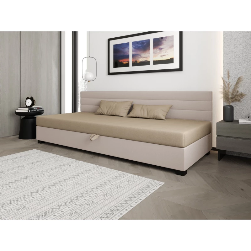 Čalouněná postel 110x195 KASANDRA BIZ 1 s úložným prostorem - hnědá / ecru
