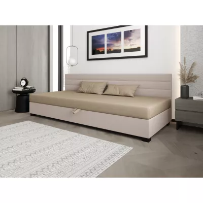 Čalouněná postel 110x195 KASANDRA BIZ 1 s úložným prostorem - hnědá / ecru