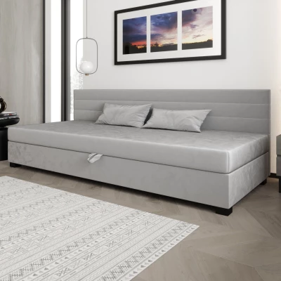 Čalouněná postel 110x195 KASANDRA BIZ 1 s úložným prostorem - světle šedá