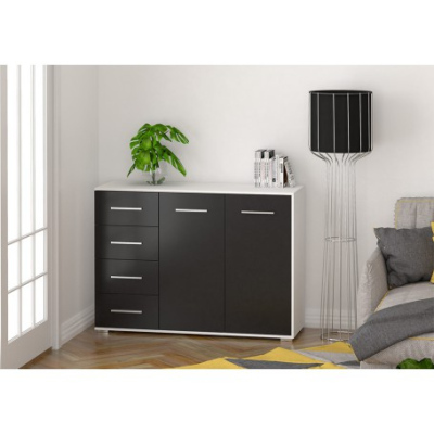 VÝPRODEJ - Praktická komoda ANFISA - bílá / černá